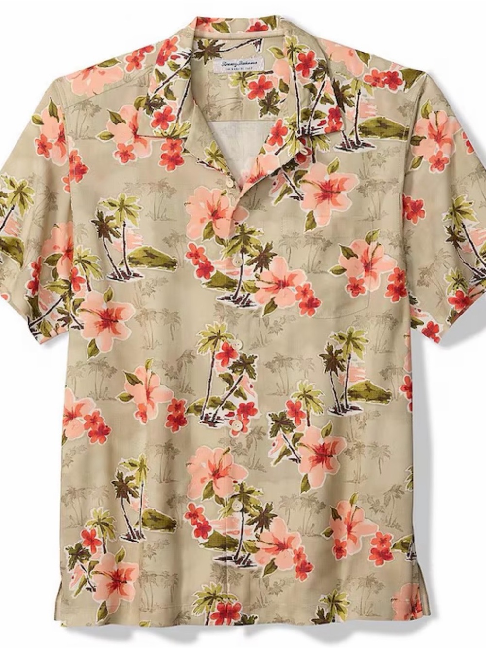 BNWT Tommy Bahama Men's Coastal Ease Palm & Petals Camp Shirt - Cameo Medium
